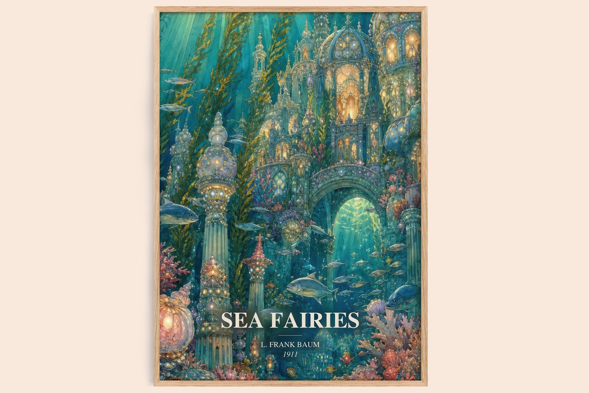 Sea Fairies watercolour book poster by L. Frank Baum – framed literary art print