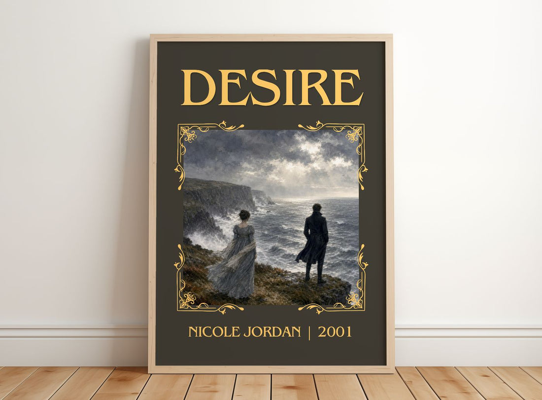 Desire Classic Book Art Print by Nicole Jordan – framed print leaning on a wooden floor