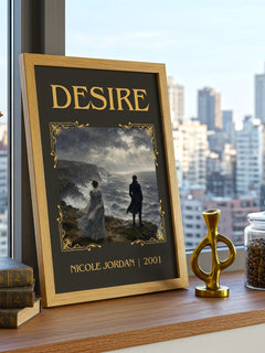 Desire Classic Book Art Print by Nicole Jordan – framed print on a city-view windowsill