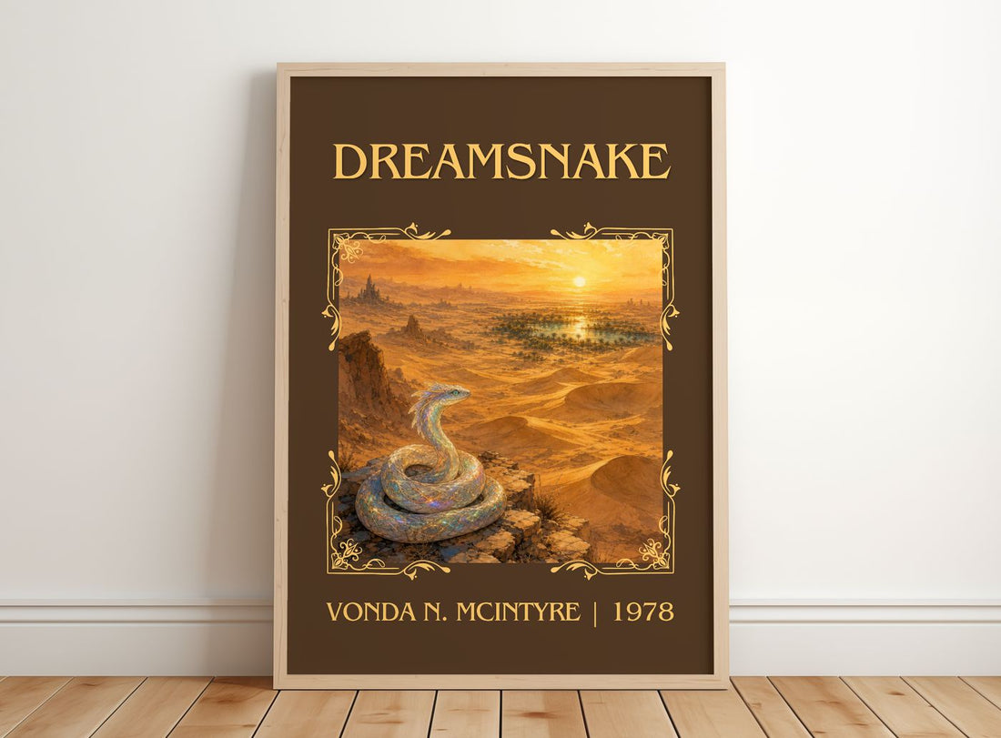 Dreamsnake Classic Book Art Print by Vonda N. McIntyre – framed print leaning on a wooden floor