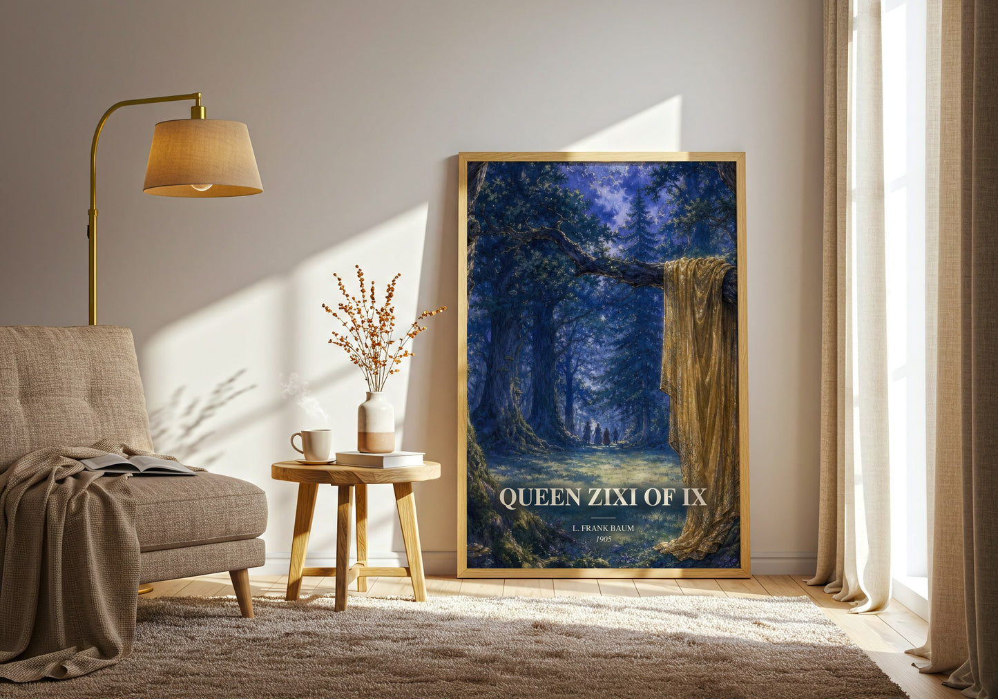 Queen Zixi Of Ix watercolour print in frame leaning in hallway – childrens wall art