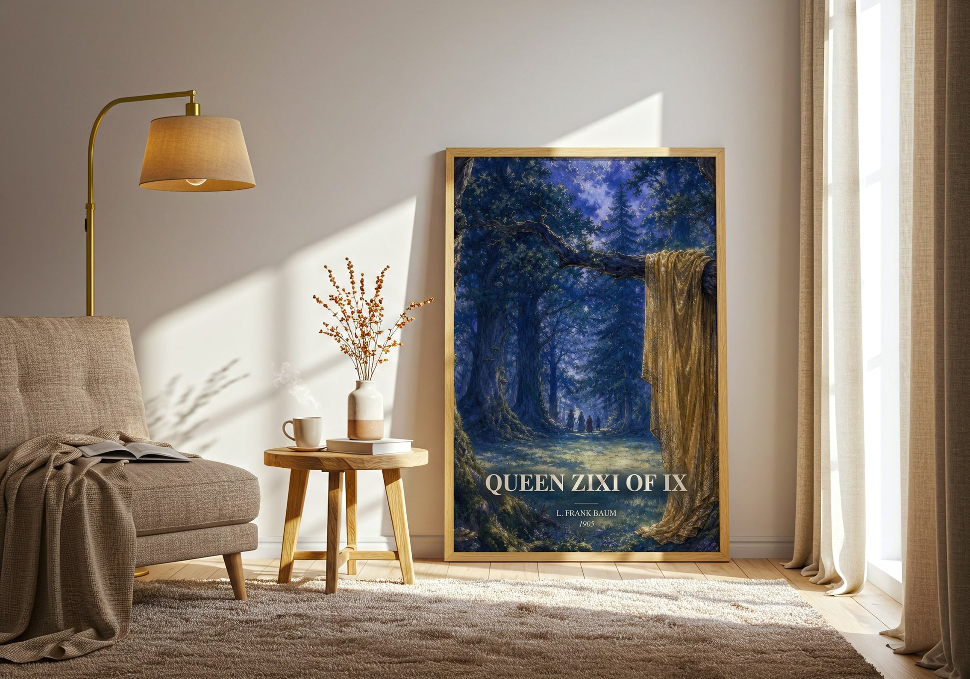 Queen Zixi Of Ix watercolour print in frame leaning in hallway – childrens wall art