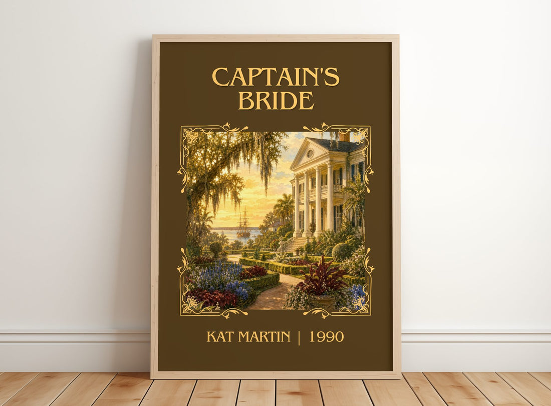 Captain's bride Classic Book Art Print by Kat Martin – framed print leaning on a wooden floor