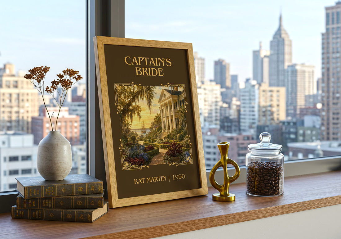 Captain's bride Classic Book Art Print by Kat Martin – framed print on a city-view windowsill