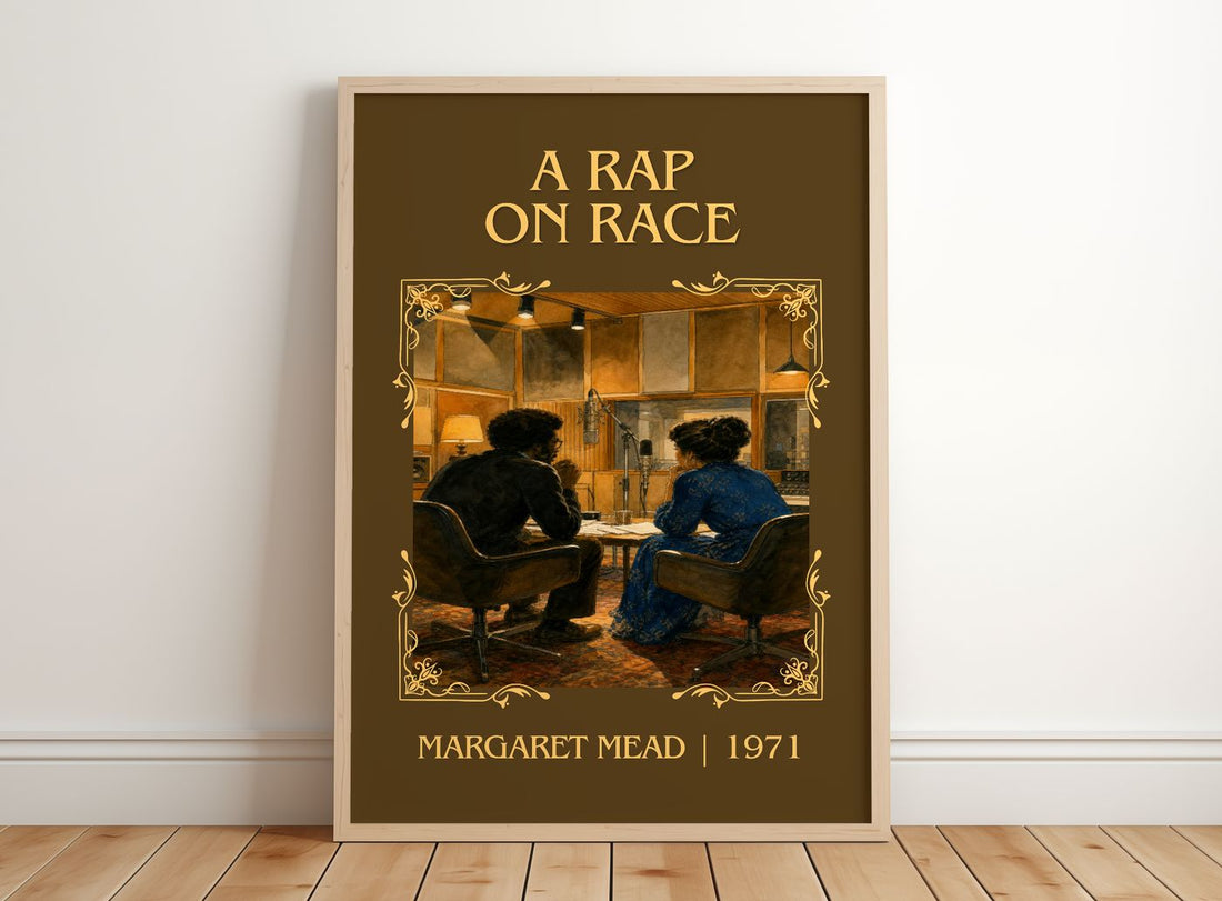 A rap on race Classic Book Art Print by Margaret Mead – framed print leaning on a wooden floor