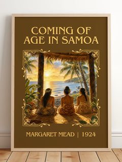 Coming of age in Samoa Classic Book Art Print by Margaret Mead – framed print leaning on a wooden floor