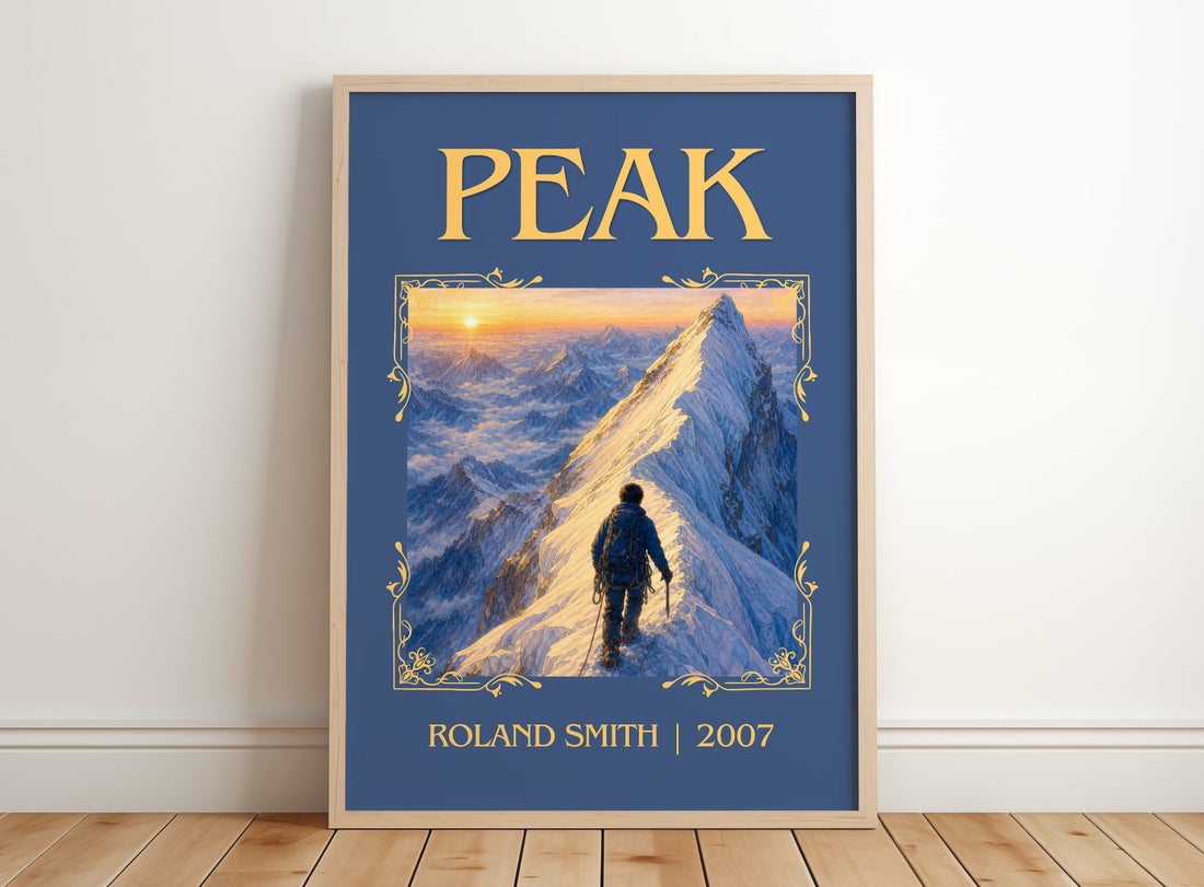 Peak Classic Book Art Print by Roland Smith – framed print leaning on a wooden floor