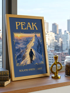 Peak Classic Book Art Print by Roland Smith – framed print on a city-view windowsill