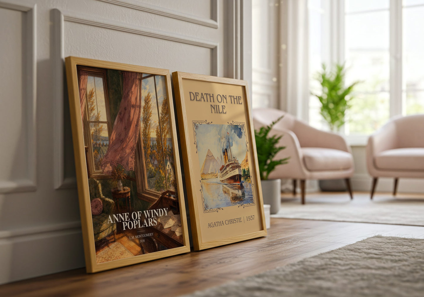 Anne Of Windy Poplars watercolour print framed by window – literary home decor