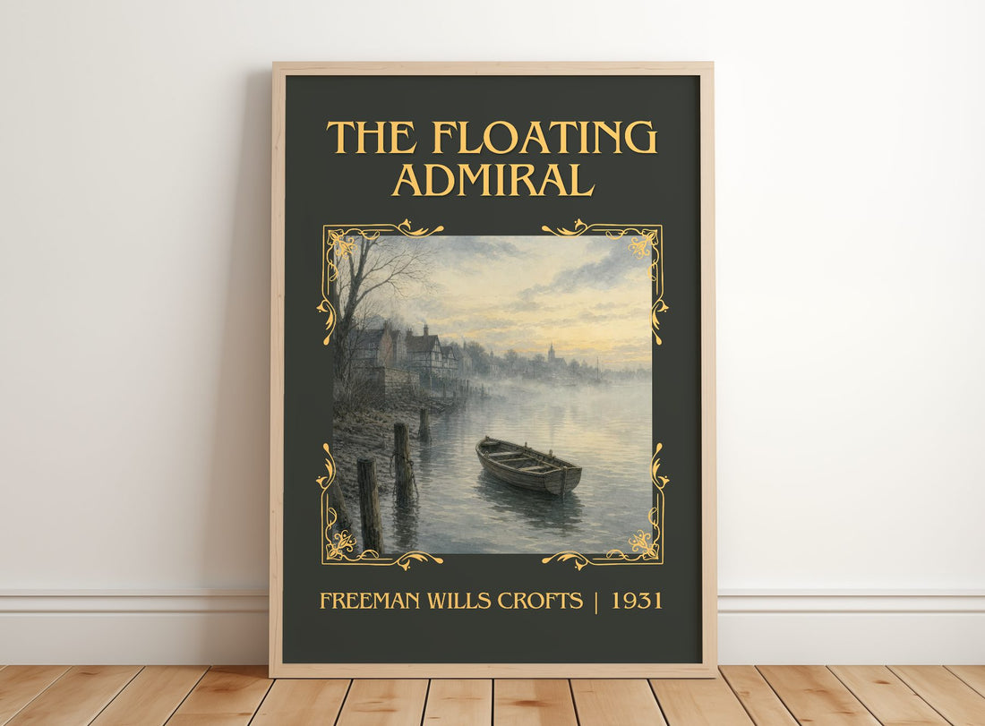 The Floating Admiral Classic Book Art Print by Freeman Wills Crofts – framed print leaning on a wooden floor