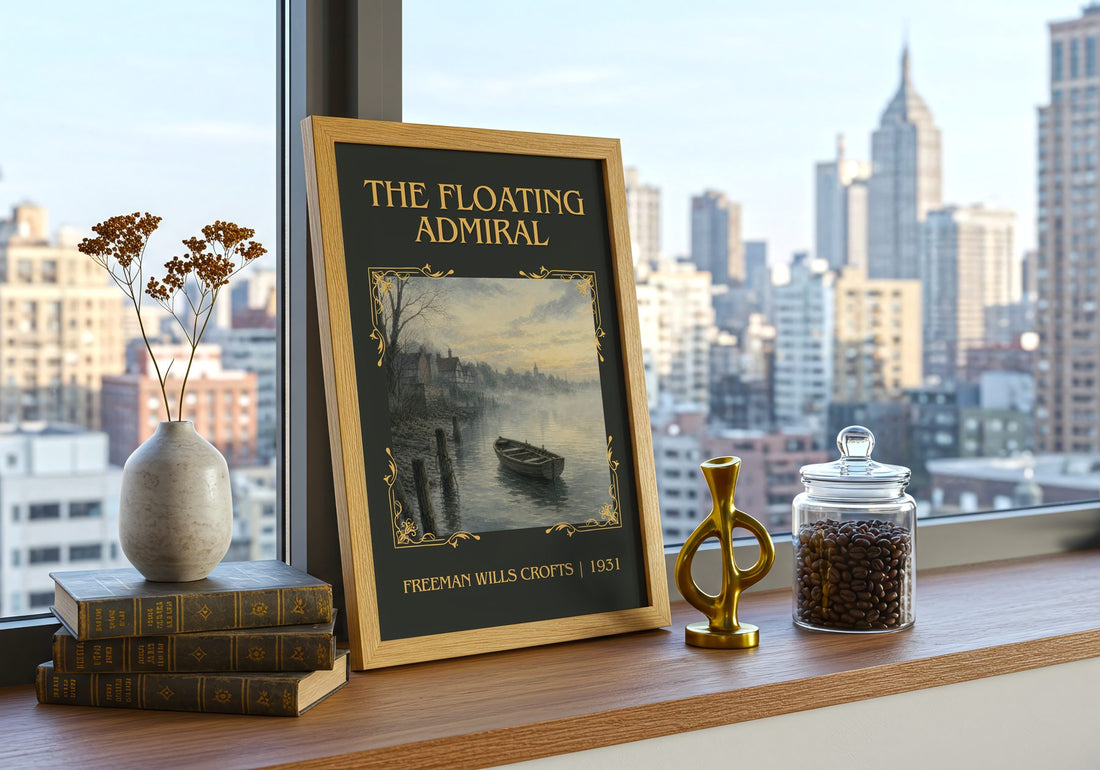 The Floating Admiral Classic Book Art Print by Freeman Wills Crofts – framed print on a city-view windowsill