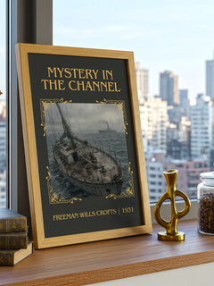 Mystery in the channel Classic Book Art Print by Freeman Wills Crofts – framed print on a city-view windowsill