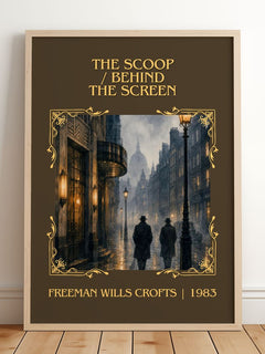 Scoop / Behind the Screen Classic Book Art Print by F. Crofts – framed print leaning on a wooden floor