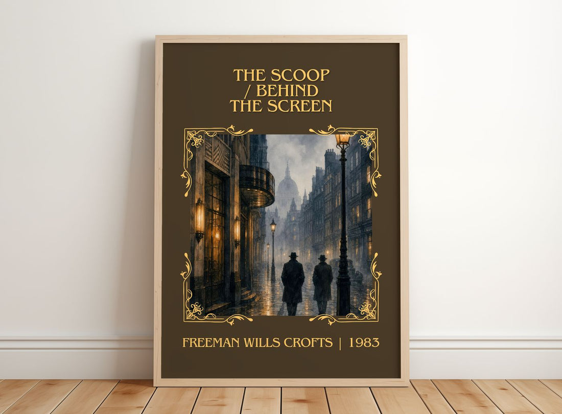 Scoop / Behind the Screen Classic Book Art Print by F. Crofts – framed print leaning on a wooden floor