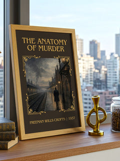 The Anatomy of murder Classic Book Art Print by Freeman Wills Crofts – framed print on a city-view windowsill