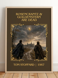 Rosencrantz & Guildenstern are dead Classic Book Art Print by Tom Stoppard – framed print leaning on a wooden floor