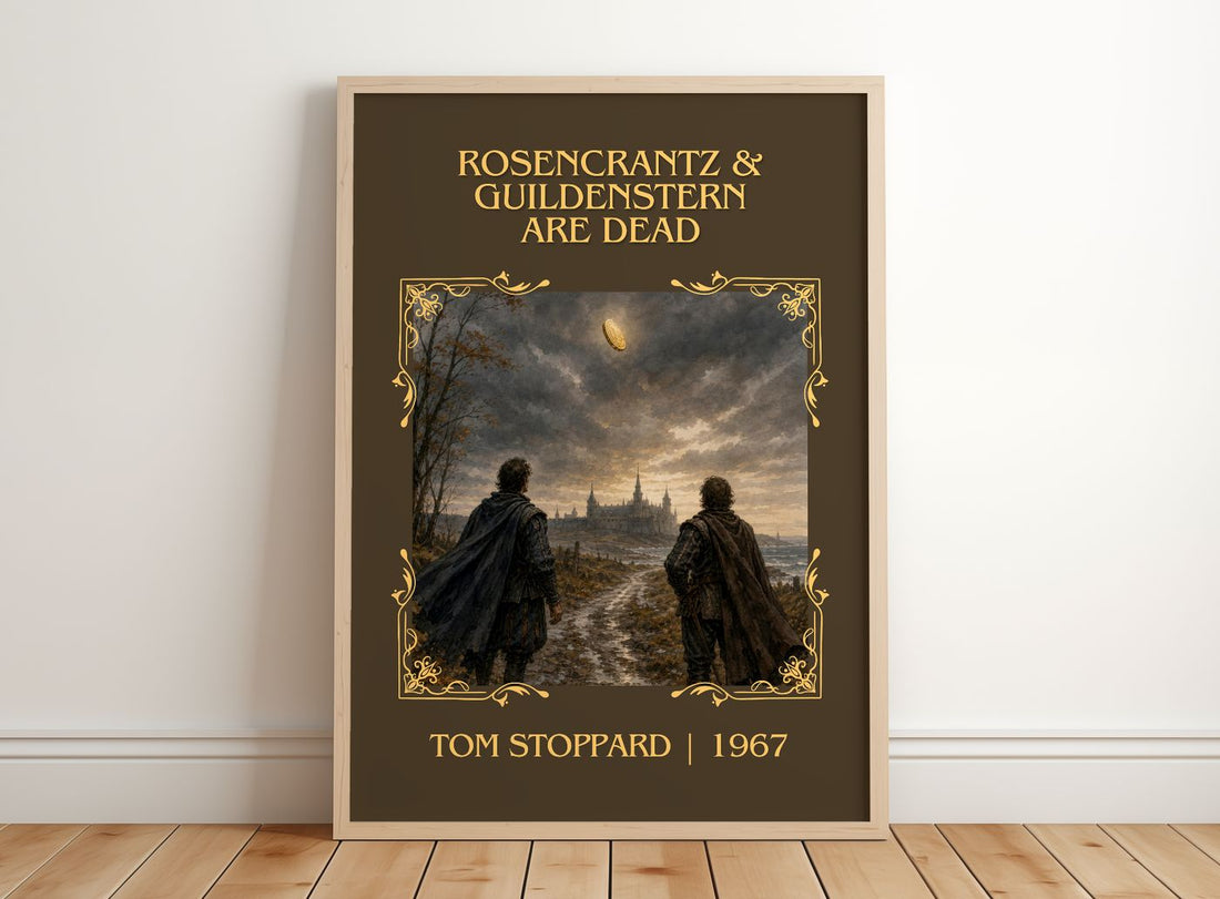 Rosencrantz & Guildenstern are dead Classic Book Art Print by Tom Stoppard – framed print leaning on a wooden floor