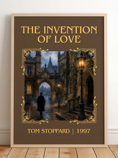 The invention of love Classic Book Art Print by Tom Stoppard – framed print leaning on a wooden floor