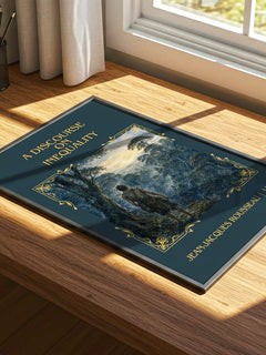 discourse on inequality Classic Book Art Print by J. Rousseau – print on a sunlit desk
