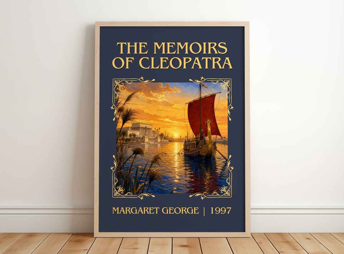 The Memoirs of Cleopatra Classic Book Art Print by Margaret George – framed print leaning on a wooden floor