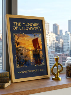 The Memoirs of Cleopatra Classic Book Art Print by Margaret George – framed print on a city-view windowsill