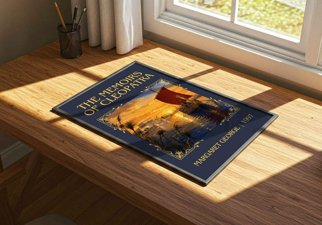 The Memoirs of Cleopatra Classic Book Art Print by Margaret George – print on a sunlit desk