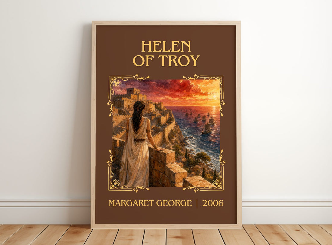 Helen of Troy Classic Book Art Print by Margaret George – framed print leaning on a wooden floor