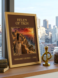 Helen of Troy Classic Book Art Print by Margaret George – framed print on a city-view windowsill