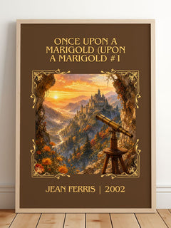 Once Upon A Marigold (Upon a Marigold #1 Classic Book Art Print by Jean Ferris – framed print leaning on a wooden floor