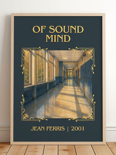 Of sound mind Classic Book Art Print by Jean Ferris – framed print leaning on a wooden floor
