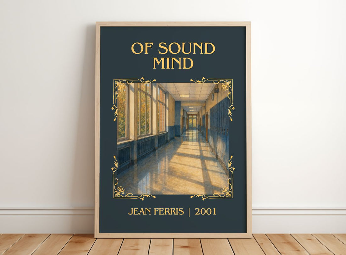 Of sound mind Classic Book Art Print by Jean Ferris – framed print leaning on a wooden floor