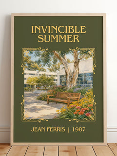 Invincible Summer Classic Book Art Print by Jean Ferris – framed print leaning on a wooden floor