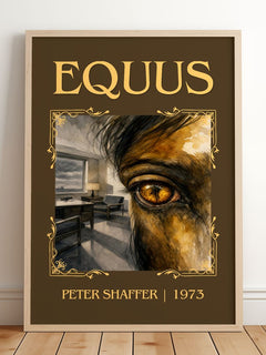 Equus Classic Book Art Print by Peter Shaffer – framed print leaning on a wooden floor