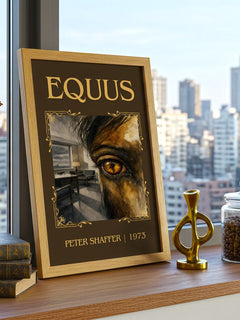 Equus Classic Book Art Print by Peter Shaffer – framed print on a city-view windowsill