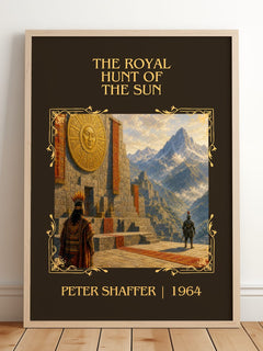 The royal hunt of the sun Classic Book Art Print by Peter Shaffer – framed print leaning on a wooden floor