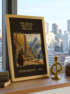 The royal hunt of the sun Classic Book Art Print by Peter Shaffer – framed print on a city-view windowsill