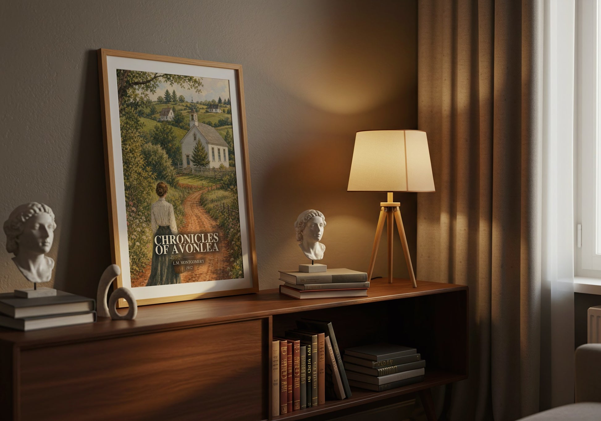 Chronicles Of Avonlea watercolour print on bookshelf – L.M. Montgomery fan gift