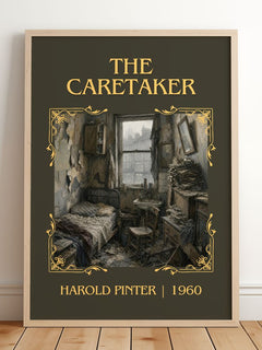 The caretaker Classic Book Art Print by Harold Pinter – framed print leaning on a wooden floor
