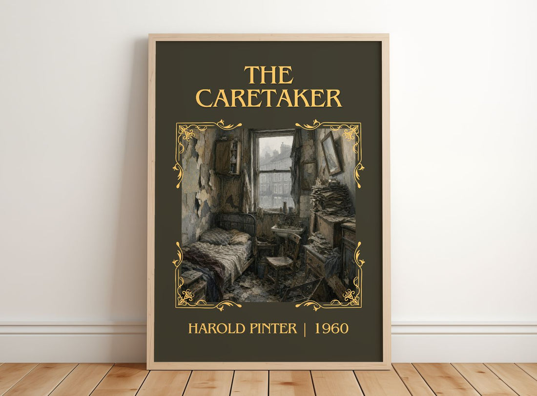 The caretaker Classic Book Art Print by Harold Pinter – framed print leaning on a wooden floor
