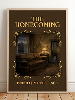 The homecoming Classic Book Art Print by Harold Pinter – framed print leaning on a wooden floor