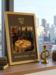 Bet me Classic Book Art Print by Jennifer Crusie – framed print on a city-view windowsill