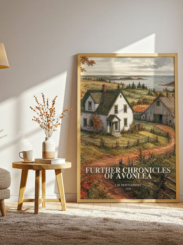 Further Chronicles Of Avonlea watercolour print in frame leaning in hallway – classic literature wall art