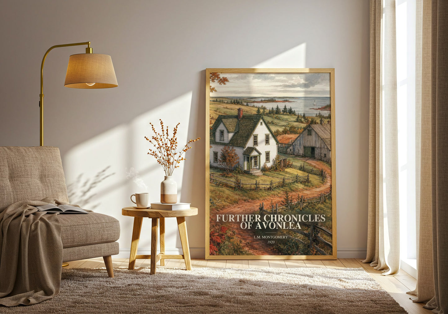 Further Chronicles Of Avonlea watercolour print in frame leaning in hallway – classic literature wall art