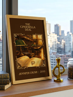 The Cinderella Deal Classic Book Art Print by Jennifer Crusie – framed print on a city-view windowsill