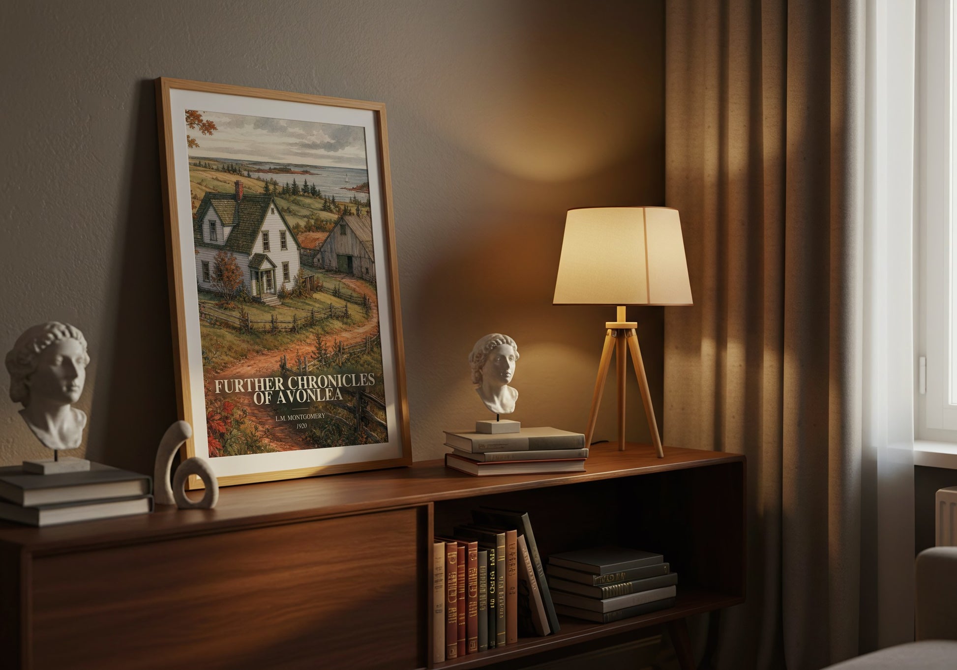 Further Chronicles Of Avonlea watercolour print on bookshelf – L.M. Montgomery fan gift