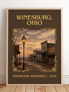 Winesburg, Ohio Classic Book Art Print by Sherwood Anderson – framed print leaning on a wooden floor
