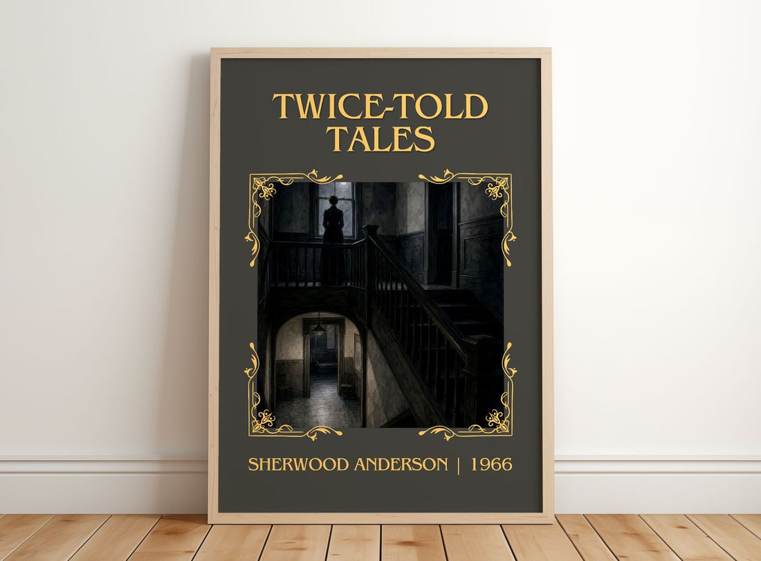 Twice-Told Tales Classic Book Art Print by Sherwood Anderson – framed print leaning on a wooden floor