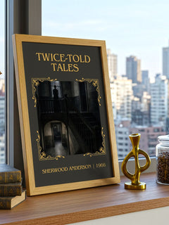 Twice-Told Tales Classic Book Art Print by Sherwood Anderson – framed print on a city-view windowsill