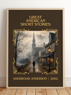 Great American Short Stories Classic Book Art Print by S. Anderson – framed print leaning on a wooden floor