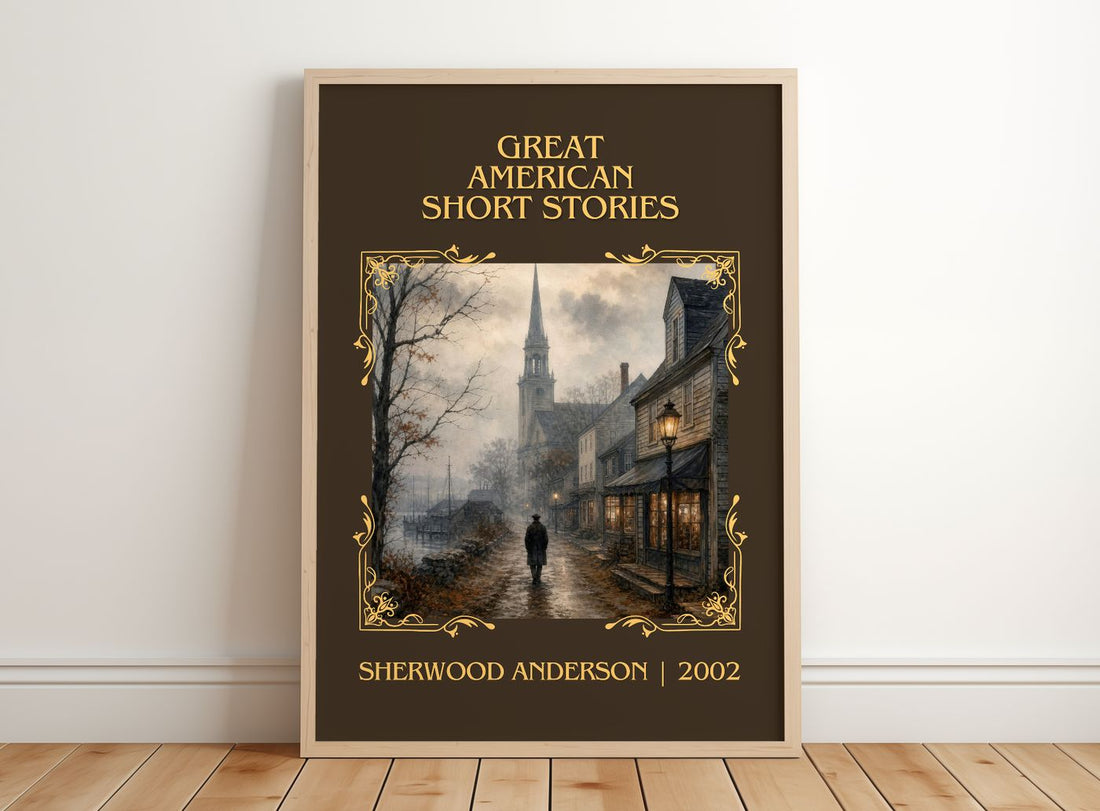 Great American Short Stories Classic Book Art Print by S. Anderson – framed print leaning on a wooden floor